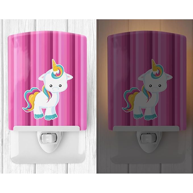 Caroline's Treasures BB6806CNL Pink Stripes Unicorn Ceramic Night Light Compact, UL-Certified, Ideal for Bedroom, Bathroom, Nursery, Hallway, Kitchen, 6x4x3, Multicolor