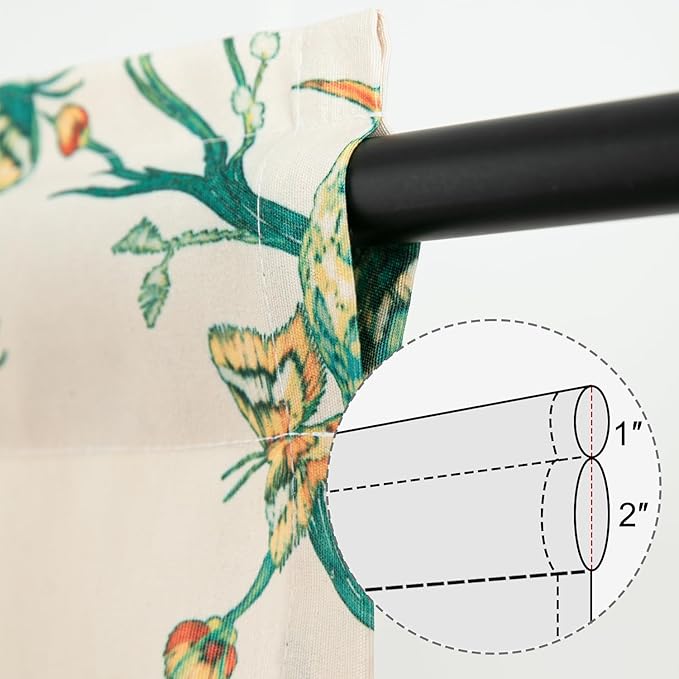 Leeva Branch and Birds Print Tie Up Curtains Valances for Windows Porch, Thermal Insulated Rod Pocket Green Spring Style Small Curtains and Drapes for Kids' Room, One Panel, 52 x 18