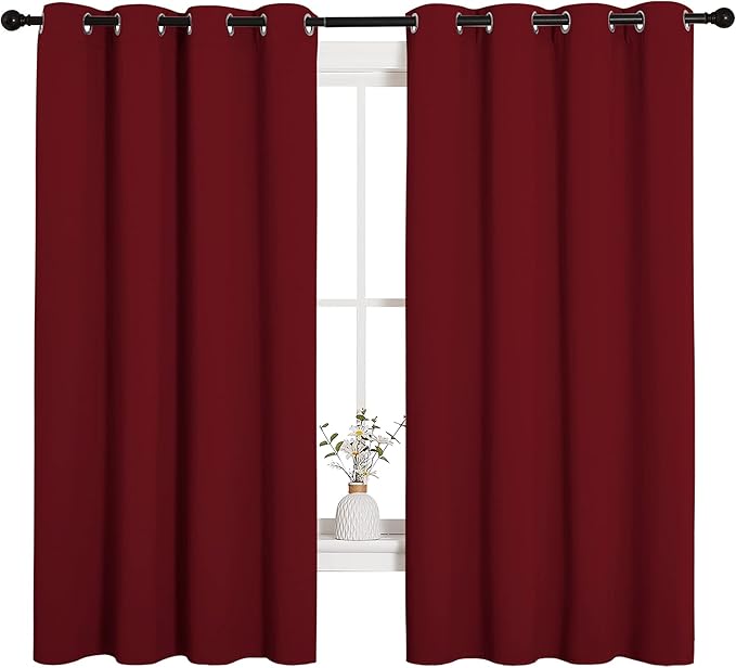 NICETOWN Christmas Burgundy Window Curtains Blackout Drapes, Thermal Insulated Solid Grommet Blackout Curtains/Draperies for Laundry Room (One Pair, 55 by 68-inch, Burgundy Red)