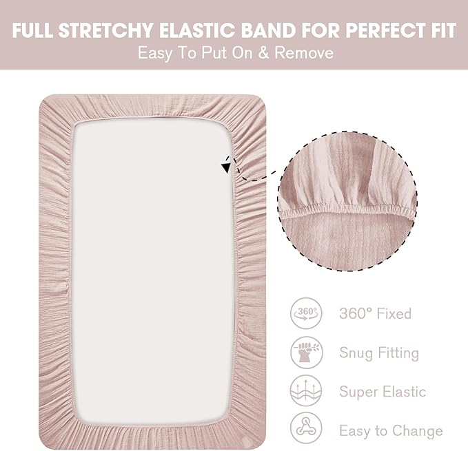 Muslin Crib Sheets, 2pk Neutral Fitted Baby Toddler Bed Sheets for Standard Crib Mattress & Toddler Bed Mattress, 28 x 52 inches, Fog Flower