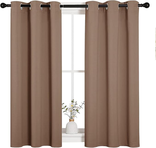 NICETOWN Blackout Window Curtains and Drapes for Kitchen, Window Treatment Thermal Insulated Solid Grommet Blackout Drapery Panels (Set of 2, 34 by 45 inches, Cappuccino)