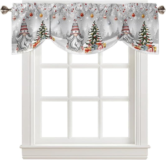 Christmas Gnome Blackout Tie Up Valance Curtains for Kitchen Windows Winter Merry Christmas Tree Balls Window Toppers Balloon Shades for Living Room/Bathroom/Bedroom,1 Panel, 42" X 12", Grey