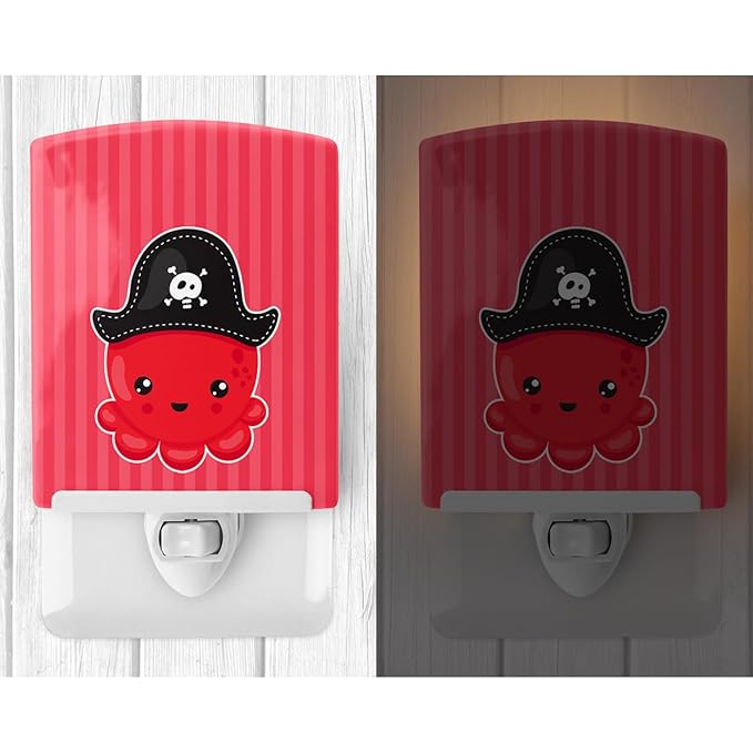 Caroline's Treasures BB8918CNL Nautical Pirate Octopus Red Ceramic Night Light Compact, UL-Certified, Ideal for Bedroom, Bathroom, Nursery, Hallway, Kitchen, 6x4x3, Multicolor