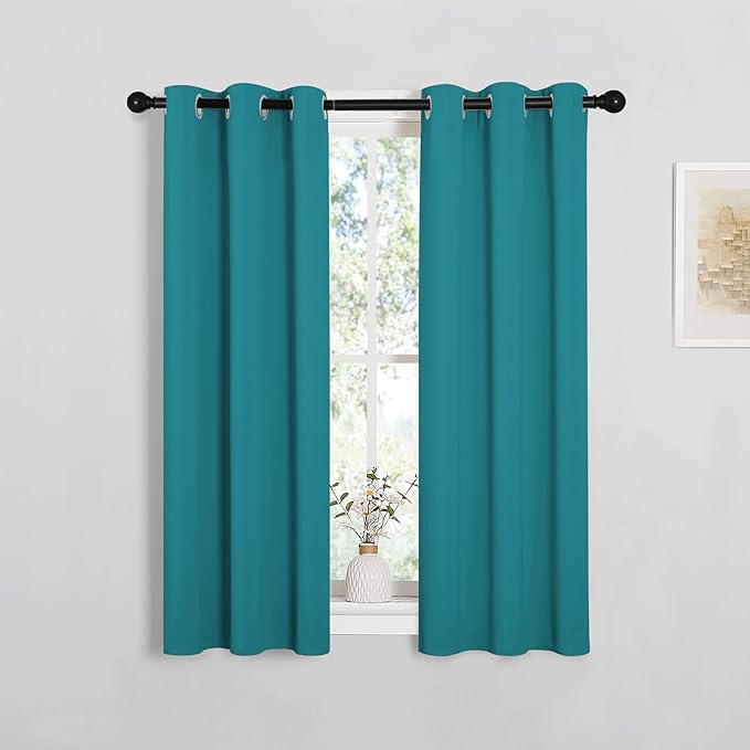 NICETOWN Room Darkening Curtains 40 inch Length 2 Panels, Peacock Teal, 2 Pieces, W29, Thermal Insulated Grommet Blackout Curtains for Modern Casual Elegant Bedroom Kids Room Theme Decoration