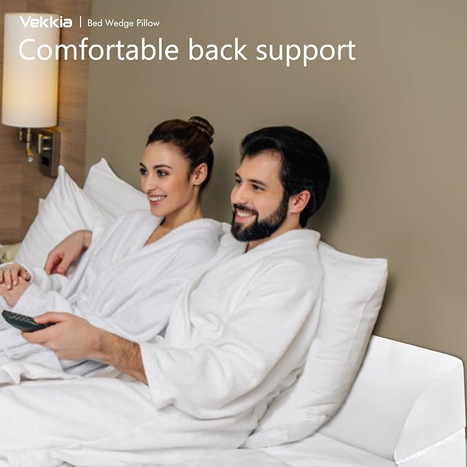 Vekkia King Bed Wedge Pillow for Headboard/Wedge Pillow Headboard/Bed Gap Filler/Headboard Pillow,Pillow Wedge for Headboard Gap,Stop Loosing Your Pillows,Phone&Glasses(White 76"x6.5"x4.5")