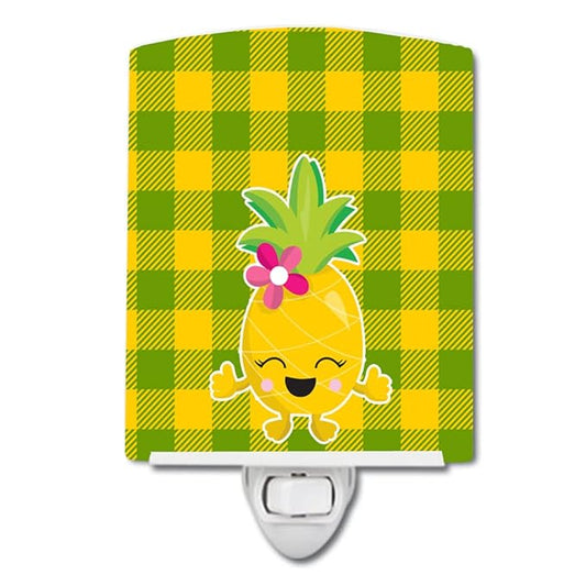 Caroline's Treasures BB8963CNL Pineapple Girl Laughy Face Ceramic Night Light Compact, UL-Certified, Ideal for Bedroom, Bathroom, Nursery, Hallway, Kitchen, 6x4x3, Multicolor