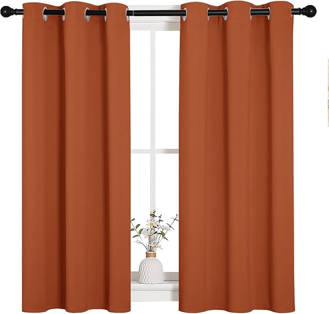 NICETOWN Halloween Window Curtains Blackout Drapes, Thermal Insulated Christmas Decorative Blackout Curtains/Draperies for Laundry Room (One Pair, 34 by 45-inch, Burnt Orange)