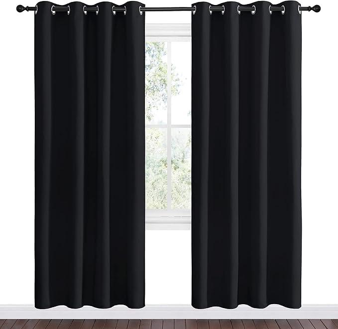 NICETOWN Halloween Blackout Curtain Panels 78 inches - Light Reducing Thermal Insulated Solid Grommet Blackout Curtains/Panels/Drapes for Living Room (Set of 2, 55 inches by 78 Inch, Black)