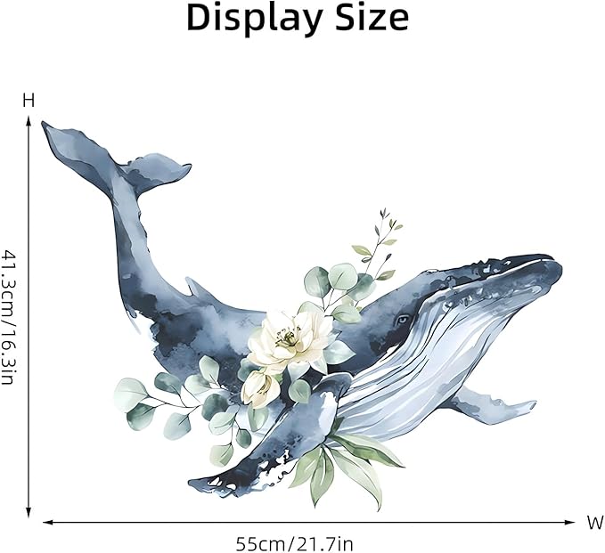 Cute Wreath Humpback Whale Wall Stickers, sacinora Cartoon Sea Animal Wall Decals Removable Vinyl Peel and Stick for Kids Baby Nursery Living Room Bedroom Children's Room Bathroom Art Decorations