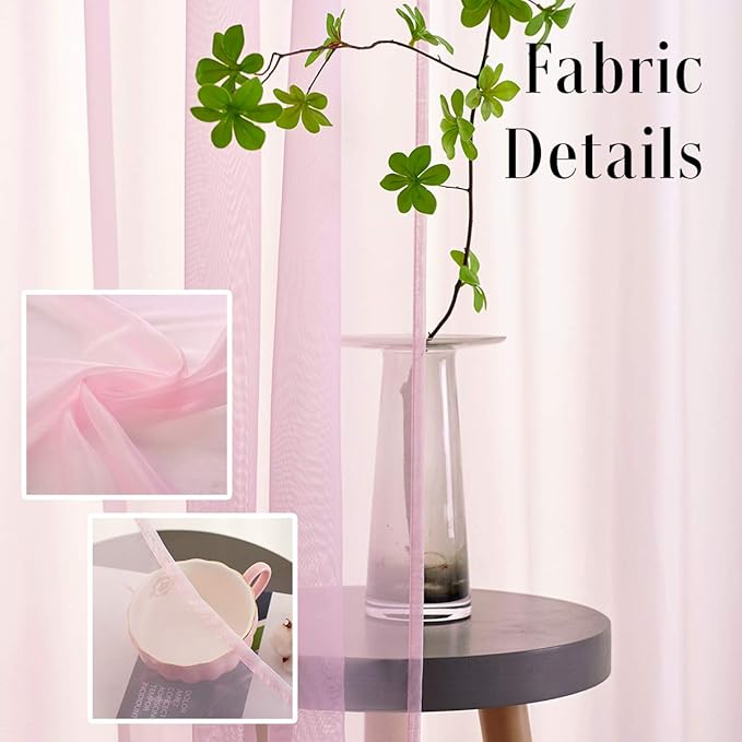 Baby Pink Sheer Curtains 108 Inches Long 2 Panels Translucent Solid Color Light Flitering Rod Pocket Baby Pink Sheers for Bedroom Living Room 2 Panels 52x108