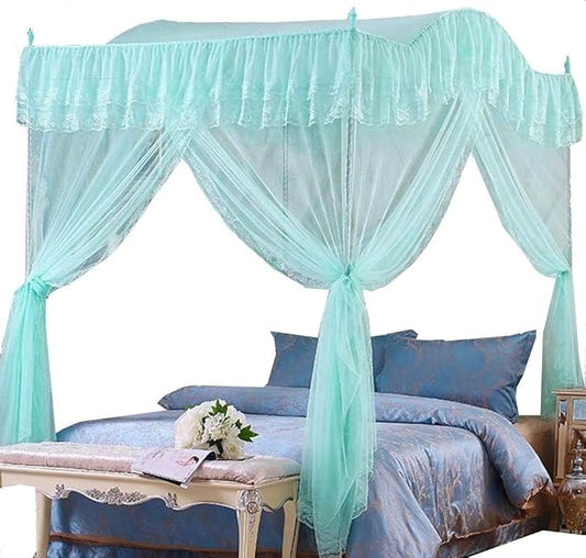 Mengersi Arched 4 Corners Post Bed Curtain Canopy Net Square Princess Fly Screen, Indoor Outdoor (Queen, Sky Blue)