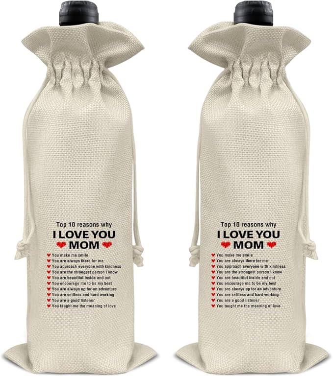 HOIJAUMAI Mom Gift From Son Daughter, Gifts for Mom Birthday Mother's Day Mom Wine Bag Mother Wine Gift Bags