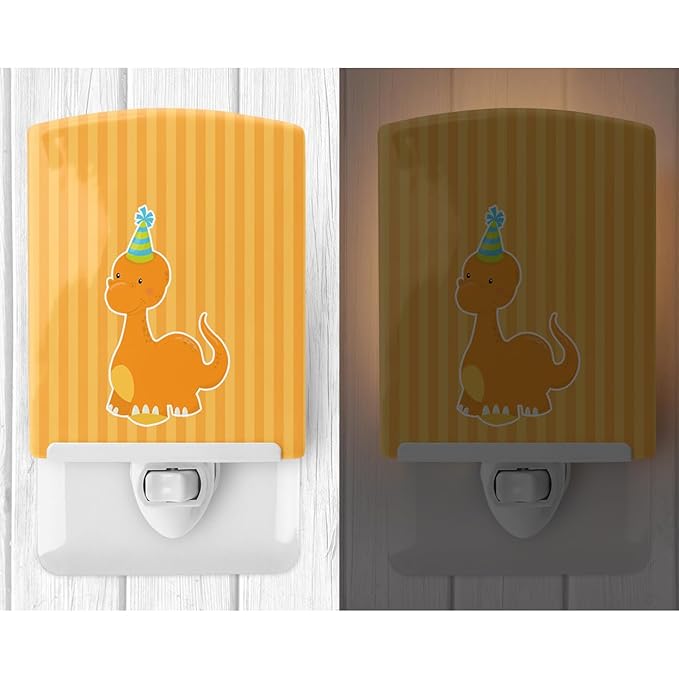 Caroline's Treasures BB8927CNL Dinosaur Orange Ceramic Night Light Compact, UL-Certified, Ideal for Bedroom, Bathroom, Nursery, Hallway, Kitchen, 6x4x3, Multicolor