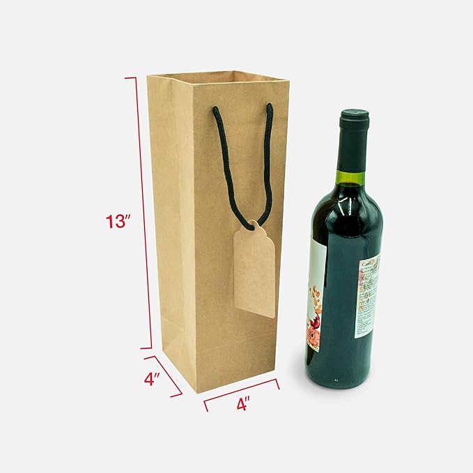 TOHOKU PRIME Kraft Wine Gift Bags, 4x4x13 Inch, 24Pcs Wine Gift Bags Bulk, Wine Bottle Bags, Tumbler Gift Bags