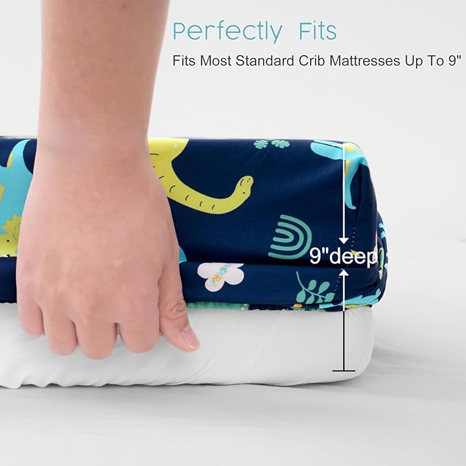 PHF Soft Crib Sheet Fitted, 2 Pack Baby Sheets for Boys Girls, 28x52x9in Fits Standard Crib and Toddler Mattresses, Silky Comfy Breathable Polyester Baby Mattress Sheets, Dinosaur