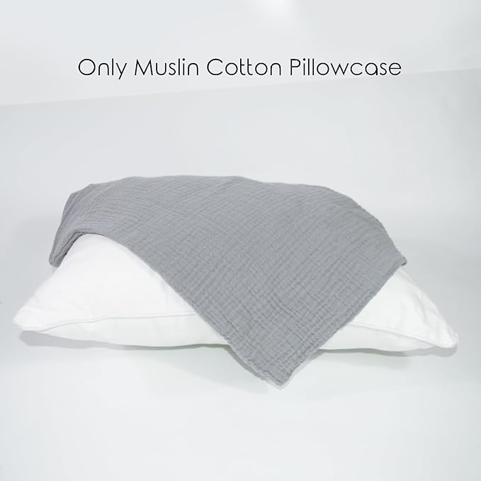 Organic Cotton Muslin Mini Pillowcases with Envelope Design,2 Pack Ultra Breathable Kids Toddler Pillowcases for Boys and Girls- 13 x 18 inches (Grey)