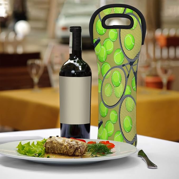 Single Bottle Wine Gift Tote Carrier Tennis Rackets Balls Neoprene Wine Tote Bags Holder Cooler Wine Gift for Women Men