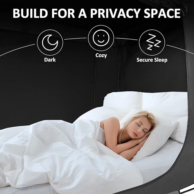 Bed Tent Bed Canopy King Size, Portable Sleeping Tents Dream Tents Indoor for Kids and Adult, Blackout 70% Breathable Privacy Space on Bed with Three Doors (Mattress Not Included)