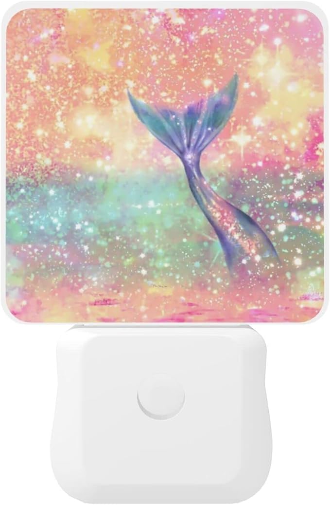 Pink Mermaid Night Light for Kids Girls Plug into Wall Led Nightlight with Dusk to Dawn Sensor Compact Lamp Bedroom Bathroom Nursery Hallway Stairs Kitchen Home Decor
