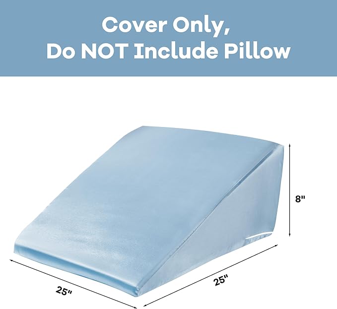 HOMBYS Satin Bed Wedge Pillow Cover Silky & Smooth Wedge Pillowcase 1 Pack 24x24x7.5, Soft & Breathable, Removable & Machine Washable-Zipper Design (Pillow Not Include), Light Blue