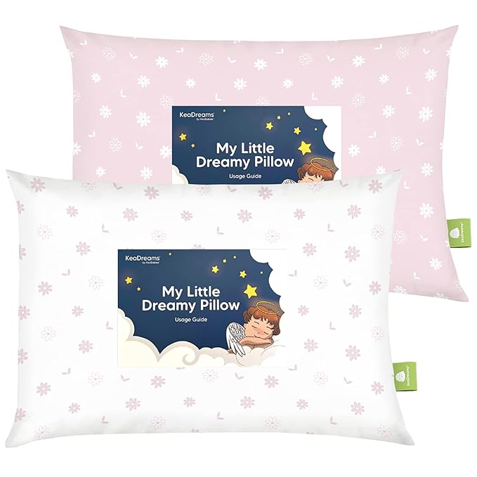 2-Pack Toddler Pillow - Soft Organic Cotton Toddler Pillows for Sleeping - 13X18 Small Pillow for Kids - Kids Pillows for Sleeping - Kids Pillow for Travel, School, Nap, Age 2 to 5 (Daisy)