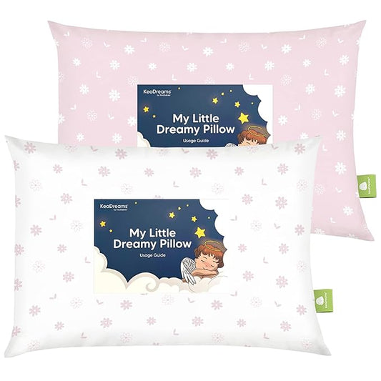 2-Pack Toddler Pillow - Soft Organic Cotton Toddler Pillows for Sleeping - 13X18 Small Pillow for Kids - Kids Pillows for Sleeping - Kids Pillow for Travel, School, Nap, Age 2 to 5 (Daisy)