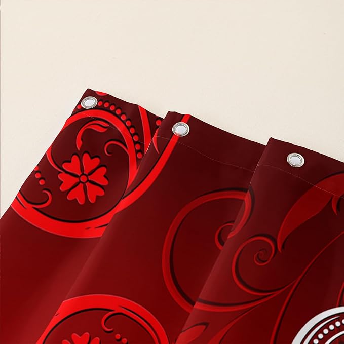 AILONEN Heart Love Shower Curtain for Bathroom, Red and White Floral Hearts Print Bath Curtain,Minimalism Hearts Decoration Shower Curtain Waterproof with 12 Plastic Hooks, 48" W*72" H