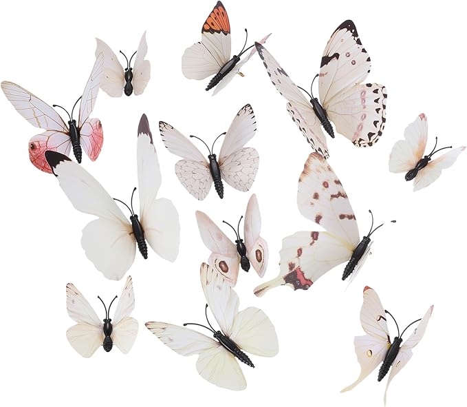 uxcell 120Pcs 3D Beautiful Butterfly Removable DIY Wall Stickers for Bedroom TV Background Decorations, White