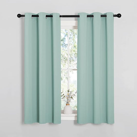 NICETOWN Window Curtain Panels, Thermal Insulated Solid Grommet Blackout Draperies/Drapes for Loft, Dorm (Aqua, One Pair, 34 by 54-inch)