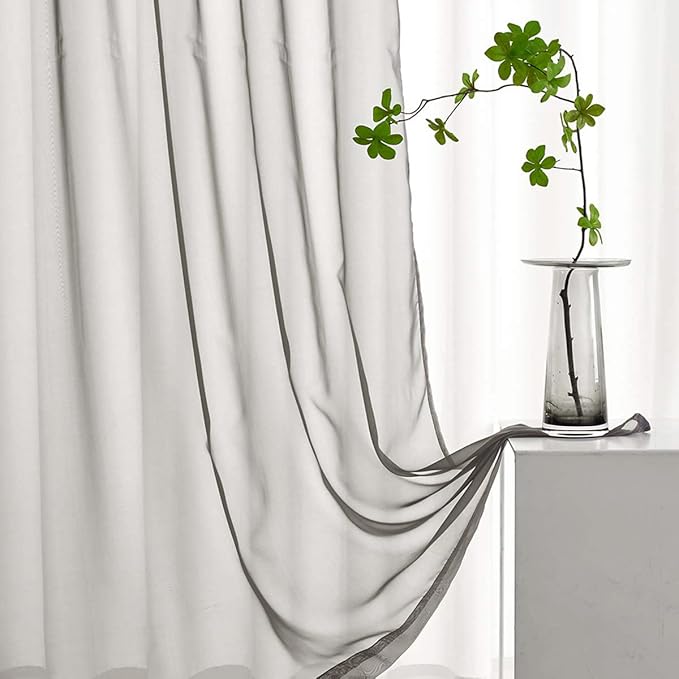 Grey Sheer Voile Curtains Translucent Solid Color Window Treatment 84 Inches Long Panels Rod Pocket Charcoal Grey Sheer Curtains for Bedroom Living Room 2 Panels 52x84 Gray