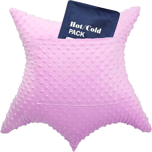 Heart Surgery Pillow Shock Absorbing for Open Heart Surgery After Bypass Coughing with 2 Pockets - Recovery Gifts with Hands Placement Pouch, Minky Dot Lavender