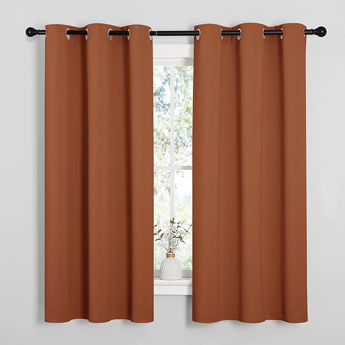 NICETOWN Bedroom Halloween Curtains 63 inches Long, Privacy and Thermal Insulated Blackout Drapes for Windows (Burnt Orange, 1 Pair, 42 x 63 inches)