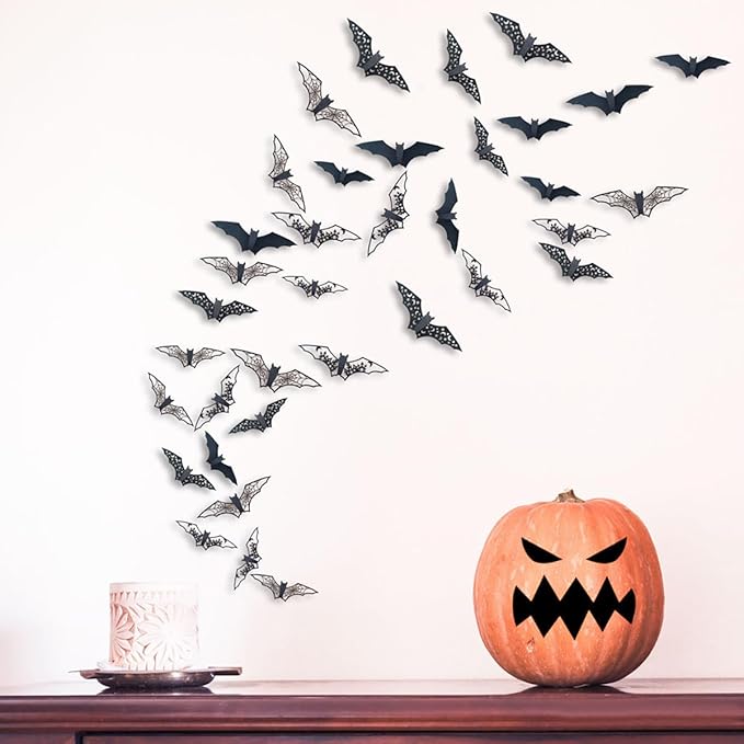 Halloween Wall Decor Bat Wall Stickers 24Pcs Halloween Bats Wall Decals Reusable Cute Bat Halloween Party Decoration Supplies Wall Sticker for Window Home Room Wall DIY Decor Charms