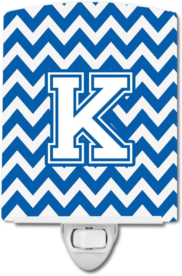 Caroline's Treasures CJ1045-KCNL Letter K Chevron Blue and White Ceramic Night Light Compact, UL-Certified, Ideal for Bedroom, Bathroom, Nursery, Hallway, Kitchen, 6x4x3, Multicolor