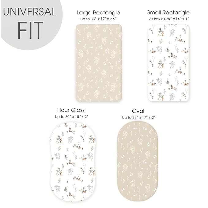 GRSSDER Stretch Ultra Soft Fitted Bassinet Sheet Set 2 Pack, Universal Fit for Bassinets Baby Cradle Moses Basket Oval Rectangle Mattress Safe and Snug, Stylish Watercolor Rabbit Pattern