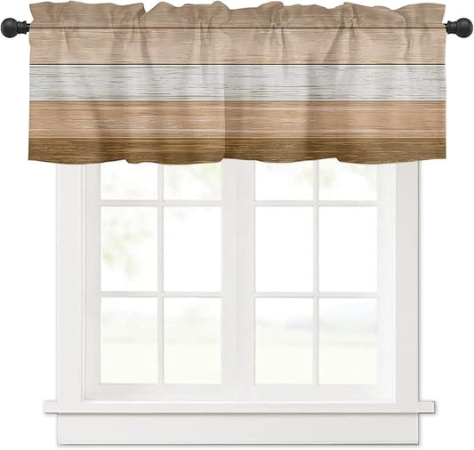 Farmhouse Kitchen Curtains Summer Fall Valances for Windows ,Brown Beach Fall Rod Pocket Country Window Treatment for Kitchen/Living Room/Bedroom/ Bathroom,54" X 18" -1 Panel, Rustic Barn Wood Texture