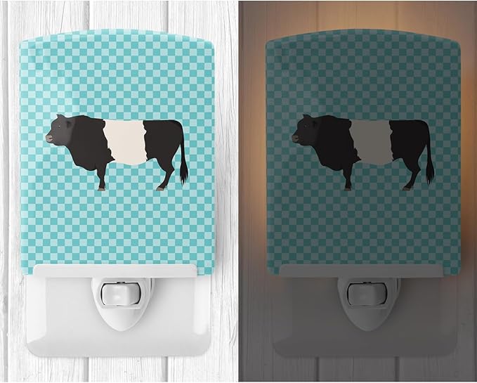 Caroline's Treasures BB8005CNL Belted Galloway Cow Blue Check Ceramic Night Light Compact, UL-Certified, Ideal for Bedroom, Bathroom, Nursery, Hallway, Kitchen, 6x4x3, Multicolor
