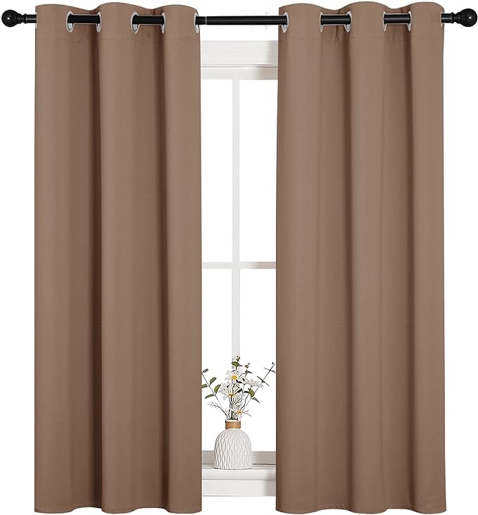 NICETOWN Window Draperies Room Darkening Curtain Panels, Window Treatment Thermal Insulated Solid Grommet Drapes for Bedroom (One Pair, 34 by 54 inches, Cappuccino)