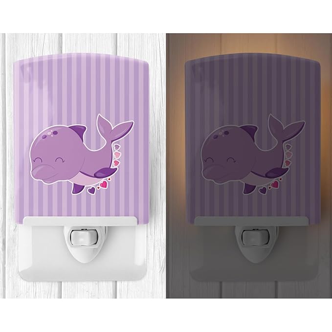 Caroline's Treasures BB7132CNL Purple Dolphin Ceramic Night Light, Purple Compact, UL-Certified, Ideal for Bedroom, Bathroom, Nursery, Hallway, Kitchen, 6x4x3, Multicolor