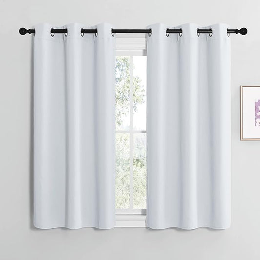 NICETOWN Room Darkening Curtain Panels for Bedroom, Easy-Care Solid Thermal Insulated Grommet Room Darkening Draperies/Drapes (Greyish White, 2 Panels, 42 by 48)