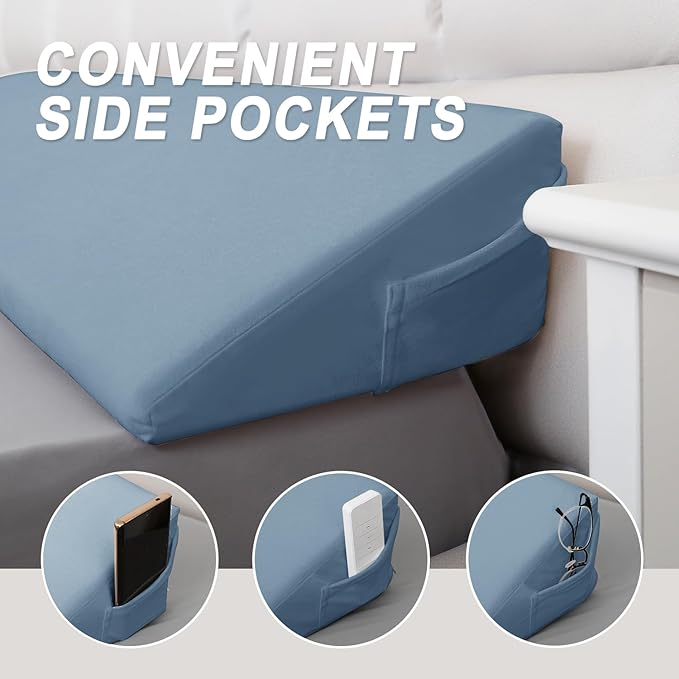 WdFour Bed Wedge Pillow, Close Off Headboard, Wall and Mattress Gap. Incline, Slanted Sweat-Proof Pillow for Neck and Back Pain Relief Anti-snoring for Comfortable Sleeping.(Smoky Blue,76Wx10Dx6H)