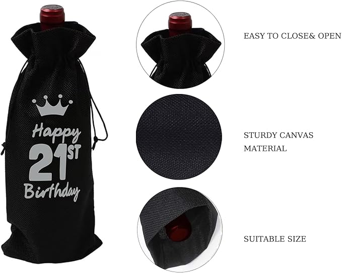 comfit 21st Birthday Wine Bag, 21st Birthday Party Decoration Wine Bag Gifts, Happy Birthday decor, Pairs Well with Celebrating Birthday Wine Bag for Her Him,Black