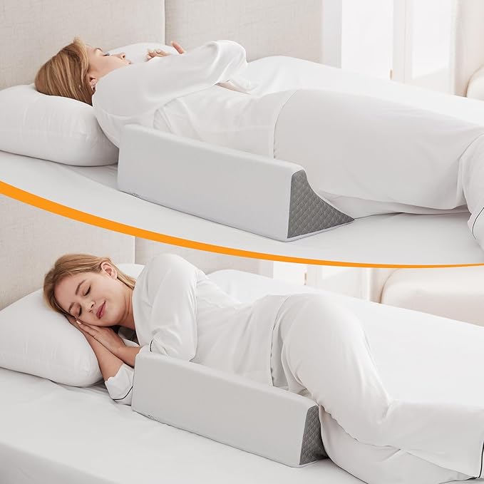 Side Wedge Pillow for Sleeping, Versatile Bed Wedge Back Pillow for Pregnancy, Back Pain, Leg Elevation and Side Sleepers, Memory Foam Body Positioner with Cover, Anti-Slip Base, White/Grey