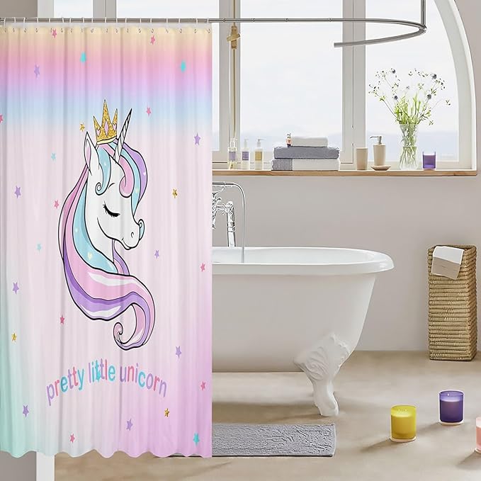 Feelyou Unicorn Bathroom Shower Curtain Set Cute Unicorn Bath Curtain for Kids Toddler Boys Girls Cartoon Unicorn Shower Curtain Girl Unicorn Kids Bathroom Accessories 72"x84"