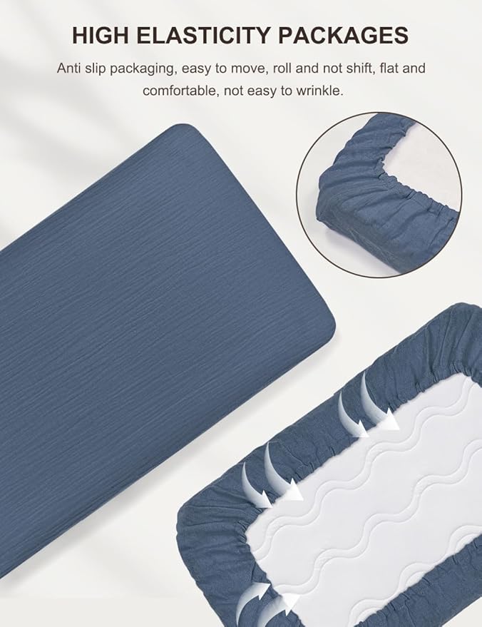 Dusty Blue Muslin Bassinet Sheets Boy, Cotton Bassinet Mattress Sheet 32"x16" for Rectangle, Oval, Hourglass Bassinet Mattress, Moses Basket Sheets (46B-09)