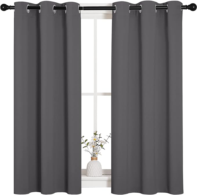 NICETOWN Grey Blackout Curtain Panels for Bedroom, Thermal Insulated Grommet Top Blackout Draperies and Drapes for Basement (2 Panels, W34 x L45-inch, Grey)
