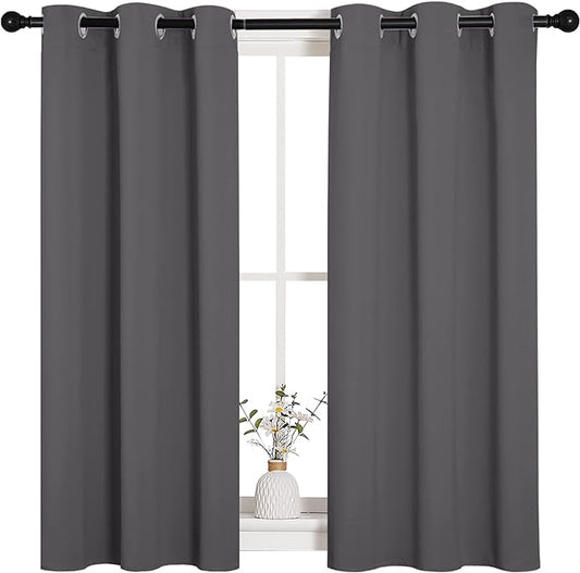 NICETOWN Grey Blackout Curtain Panels for Bedroom, Thermal Insulated Grommet Top Blackout Draperies and Drapes for Basement (2 Panels, W34 x L45-inch, Grey)