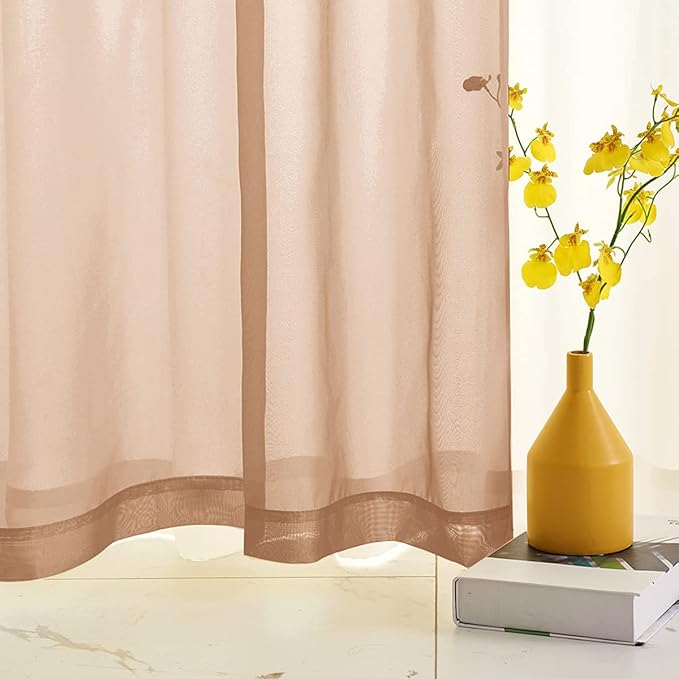 Sheer Curtains for Living Room Bedroom 63 Inch Length Brown Rod Pocket Sheer Voile Curtains Brown Sheer Drapes Kids 52x63 Inches Long 2 Panels