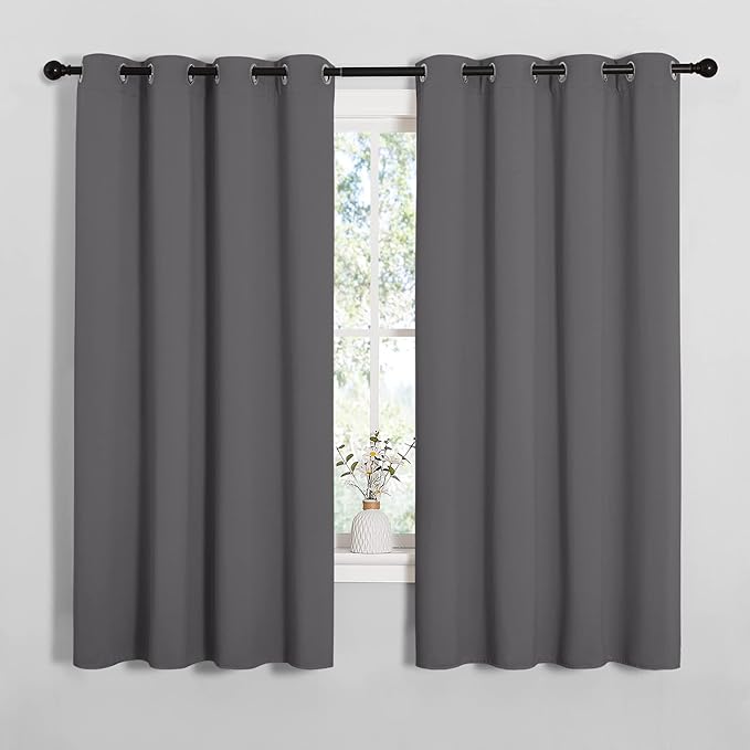 NICETOWN Grey Blackout Curtain Panels for Bedroom, Thermal Insulated Grommet Top Blackout Draperies and Drapes for Basement (2 Panels, W55 x L68-inch, Grey)