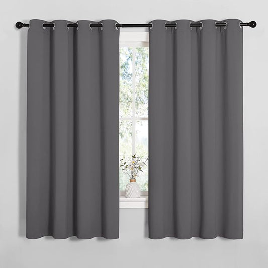 NICETOWN Grey Blackout Curtain Panels for Bedroom, Thermal Insulated Grommet Top Blackout Draperies and Drapes for Basement (2 Panels, W55 x L68-inch, Grey)